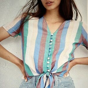 Madewell Novel striped coastal core, prairie core, cottage core shirt